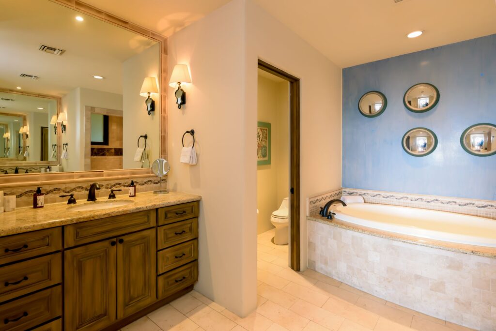 The primary bath, Residence 5-205, Hacienda Beach Club